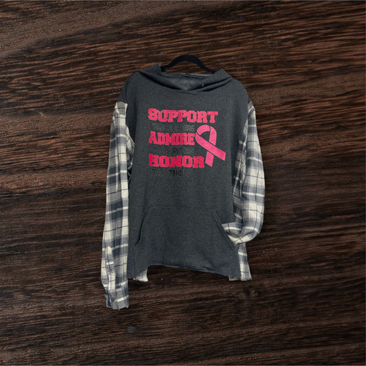 XL Oversized Hoodie with Flannel Sleeves-Cancer Support