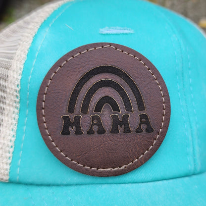 MAMA PATCH HAT WITH PONYTAIL CRISS CROSS STRETCH IN BACK