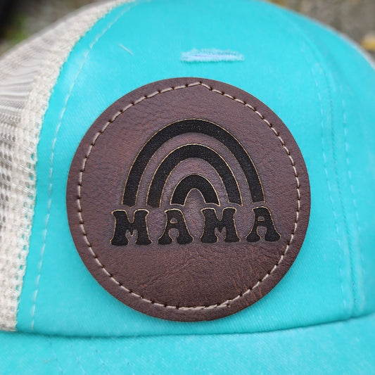 MAMA PATCH HAT WITH PONYTAIL CRISS CROSS STRETCH IN BACK