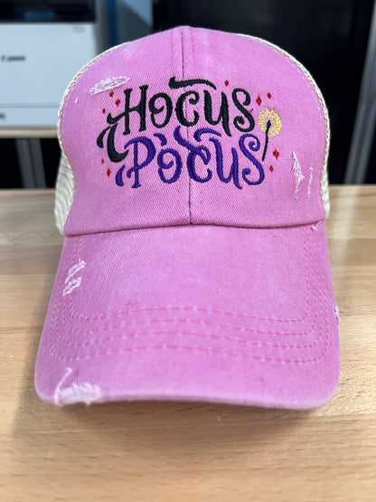 Hocus Pocus Pink Criss Cross Ponytail Hat